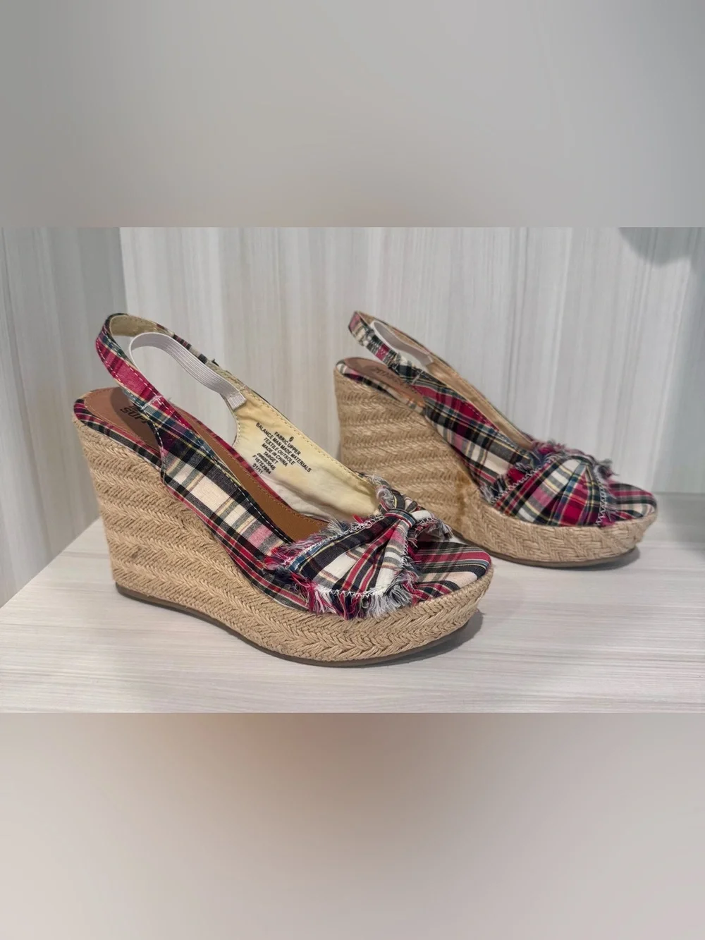 Mossimo Supply Co. Red and Navy Plaid Wedge Sandals